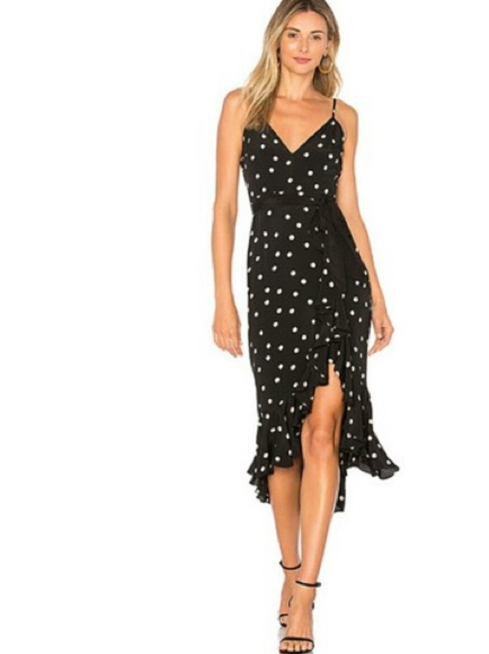 Lovers + Friends Black & White Polka Dot High-Low Wrap Dress